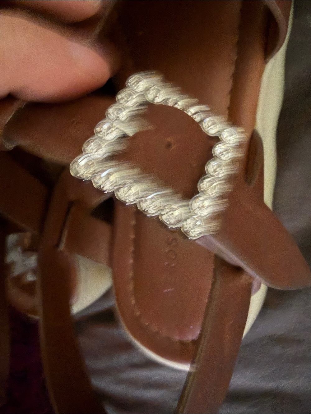 AEROSOLES Brown Strappy Sandals with Sparkle Buckle - Picture 2 of 3